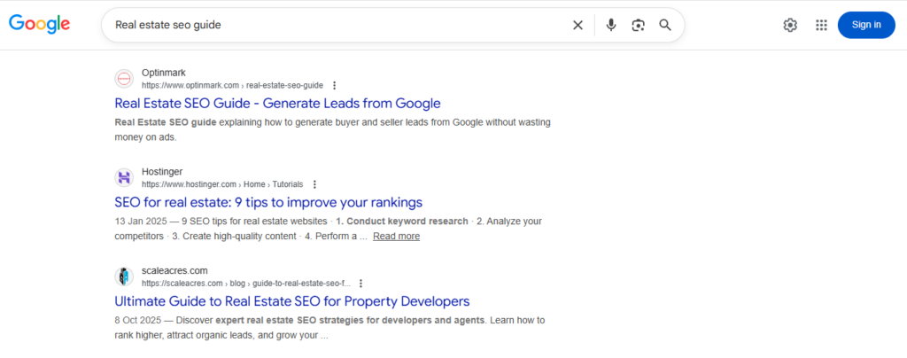 Ranked on 2nd page for keyword Real estate