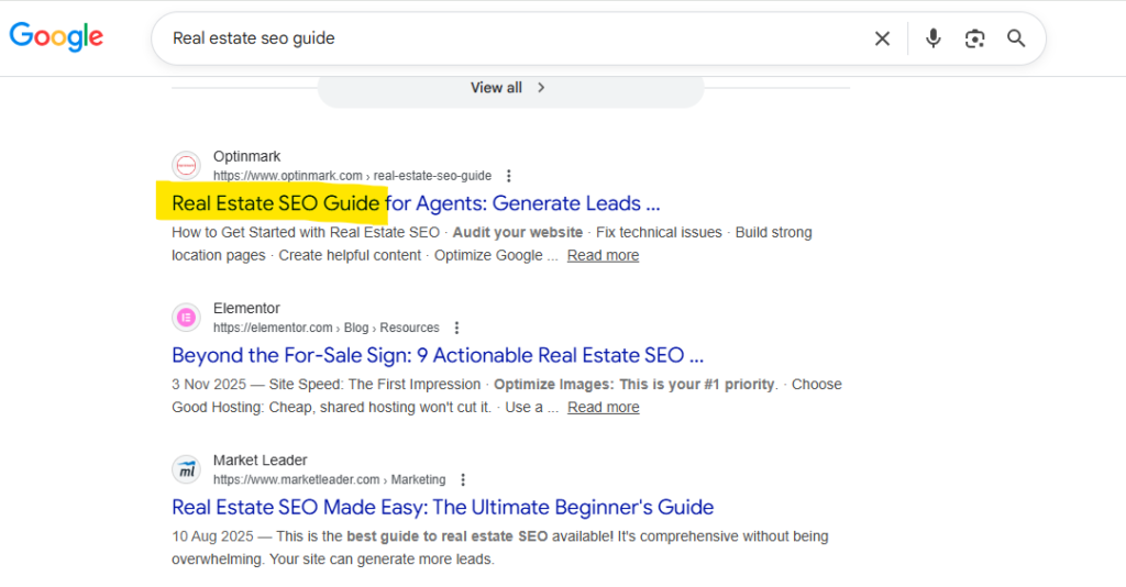 Real estate seo guide ( Rank 5th position ) first page